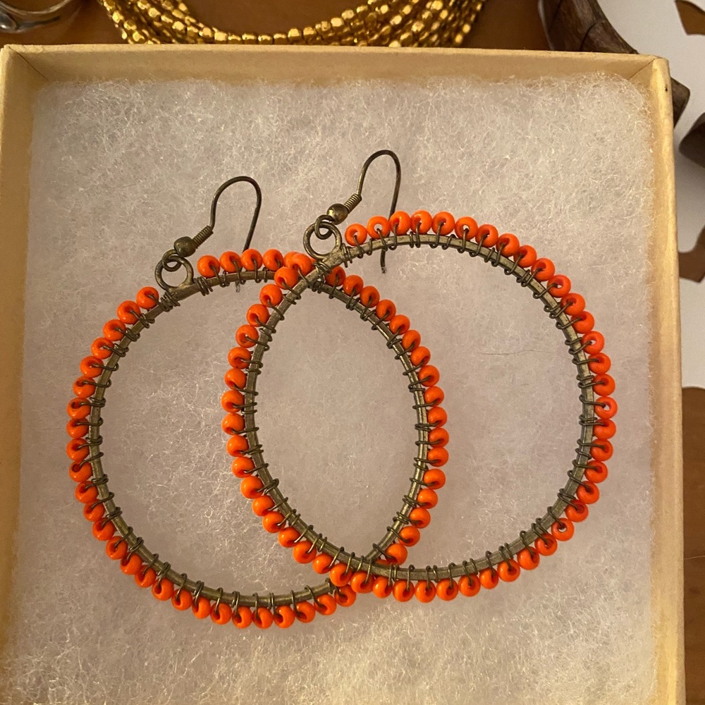 Orange circle/hoop earrings. Fun and bright!